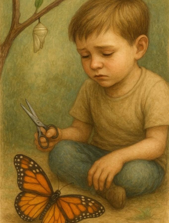 Ilustracija uz priču „Dječak i leptir“ 